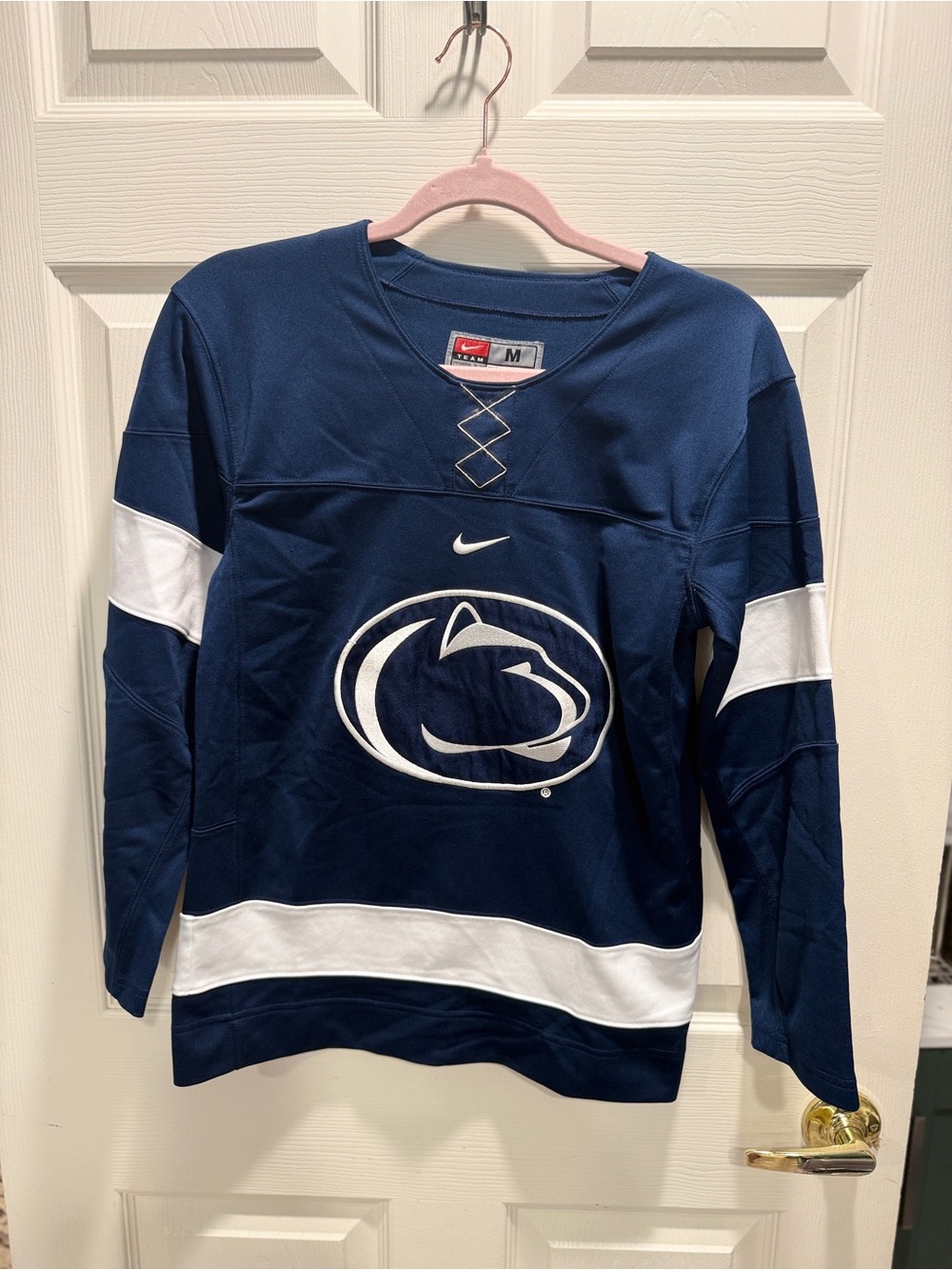 Nike Penn State Nittany Lions Hockey Jersey Navy White Women Medium V Neck - Picture 2 of 7
